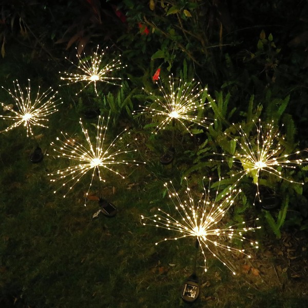 FOOING 6 Pcs Solar Garden Lights Solar Firework Lights, 200