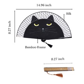 SeeSky 2 Pieces Cat Folding Fans Handheld Fans with Bamboo Frame and Silk Fan face, Lovely Cat Pattern for Cooling Yourself, Party Gifts, Wedding Gifts (Black and Brown)