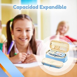 Estuche para Lápices, Lapicera de Capacidad Expandible con 4 Compartimientos, Lapiceras Escolares de Lona Organizador de Papelería para Escolar Oficina Trabajo
