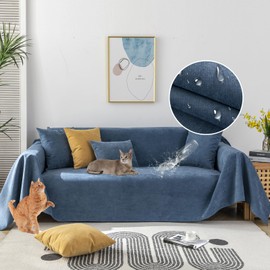 STACYPIK Waterproof Dark Blue Sofa Cover, Washable Couch Cover for 2 Cushion Couch, Anti-Slip Furniture Protector, Pet-Friendly Couch Cover for Pets and Kids, Loveseat Covers, Futon Cover-71X102IN