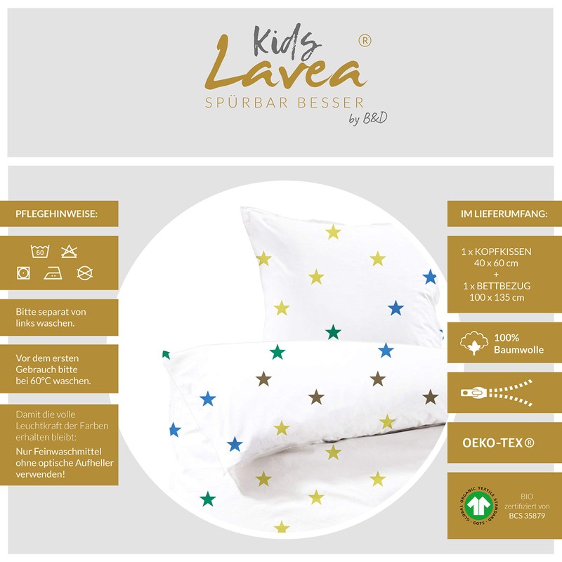Lavea Bedding set Stars, 100% cotton. Quality with zip GOTS/certified