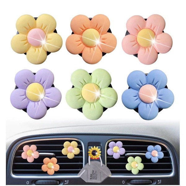 Cute Daisy Air Vent Clips, 6 Pcs Flower Car Air