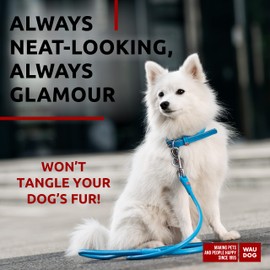 WAUDOG Rolled Leather Dog Leash 4Ft * 0.3 in for Small Medium and Large Dogs - Heavy Duty Leather Puppy Leash for Outdoor Walking Running Training - Strong Dog Leashes for Large Breed Dogs (Blue)