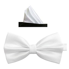 Tieworld Men's Formal Tuxedo Banded Pre-Tied Bow Tie Set, Blanco