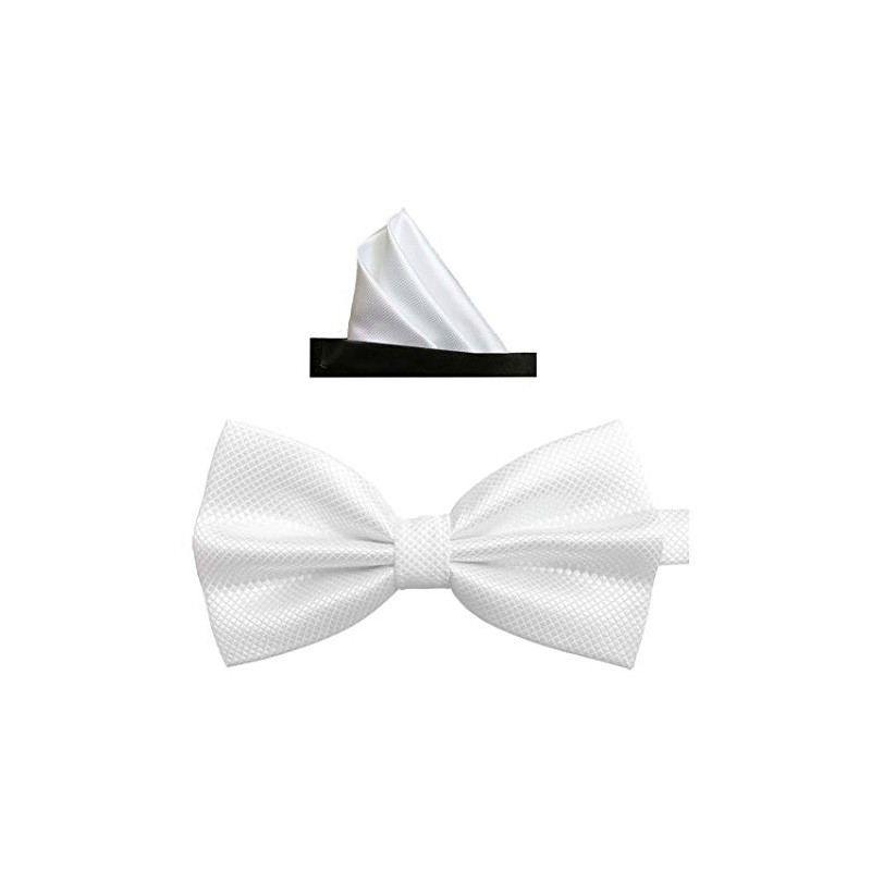 Tieworld Men's Formal Tuxedo Banded Pre-Tied Bow Tie Set, Blanco