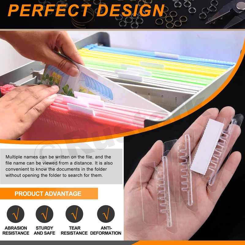 Rustark 100Pcs 2 Inch Hanging File Folder Tabs with Inserts,