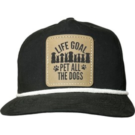Life Goal - Pet All The Dogs Faux Leather Patch on a 5 Panel Unisex Golf Gap with Contrasting Rope Accent - Dog Lover Gift (Black)