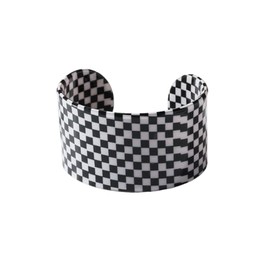 MMIUAEG Colorful Transparent Opening Cuff Bangle Acrylic Geometric Bracelet for Women Irregular Pattern Bracelet Charm (Black White Checkboard Bracelet)