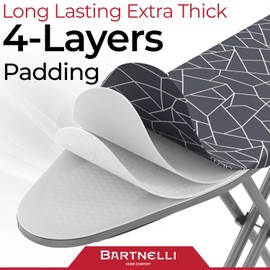 Bartnelli Ironing Board | Space-Saving and Ultimate Iron Board Experience 13x43 | Reinforced Steel Legs, Adjustable Height, 4-Layer Padding, Patent Folding System (BIBT-2110)
