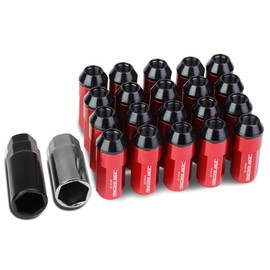DNA MOTORING LN-ZTL-9027-125-RD 20Pcs M12 x 1.25 Open/Closed End Style 23mm OD/53mm Height Wheel Lug Nuts w/Deep Drive Extension, Red