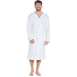 Sock Stack Men's Hooded Waffle Robe Dressing Gown Bathrobe for Men Super Absorbent Cotton Robes Spa Perfect for Home & Loungewear, White M/L