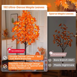 QIAOKAIYAN 2 Pack 5FT Artificial Lighted Maple Tree with 96 LED & 192 Ultra-Dense Maple Leaves - Fall Decorations Maple Tree with Warm White Light for Thanksgiving Autumn Harvest Decor Indoor Outdoor