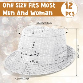 Janmercy 12 Pieces Western Sequin Hat Glitter Solid Color Dance Hat Retro Disco Unisex Costume Cap for Party Props Supplies(White)
