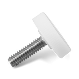 1/4"-20 x 7/8" Thumb Screw Stainless Steel - White Knurled Round Plastic Oversized Knob - Standard/Coarse Thread Thumbscrew - Length: 0.875" - Proudly Built in USA - Package of (4)