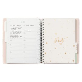 Busy B Pink Baby Journal - Spiral-bound with Ribbon Closure and Four Tabbed Scetions for Photos. Milestones and Memories, Four Handy Pockets for Storing Keepsakes and Stickers - FSC® Certified