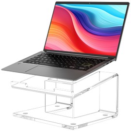 FUCDTEFC Acrylic Laptop Stand for Desk, Laptop Riser for 10-15.6 Inch Laptops, Ergonomic Computer Stand Holder Compatible with Macbooks and Notebooks- Clear