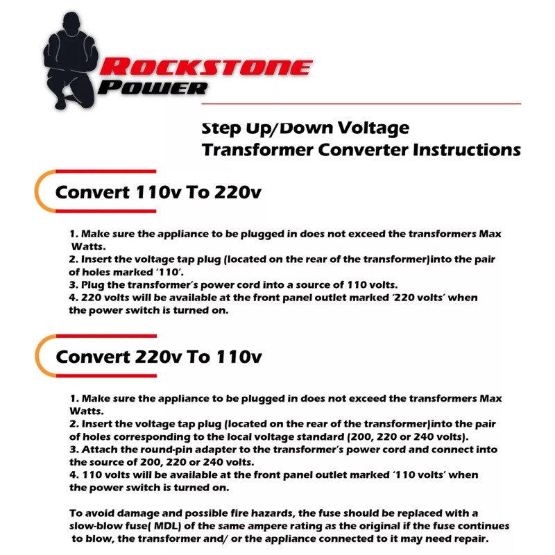 ROCKSTONE POWER 1000W Step Up/Down Voltage Converter Transformer 110V/220V