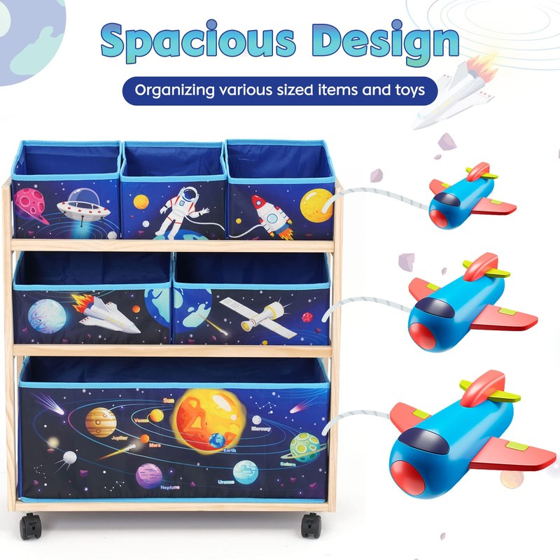 kids Toy Storage Organizer with Wheels, Utility Rolling Cart with