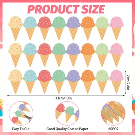 FYSUIMU Bulletin Board Borders 65 ft Colored Ice Cream Cone Border Trim Self-Adhesive Sticker Decals for Back to School Home Classroom Summer Party Whiteboard Chalkboard Wall Decor, 60 Pcs