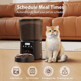 Automatic Cat Feeder,4L Timed Cat Dry Food Dispenser,Pet Feeder up to 6 Meals and 30 Portions per Day,10S Voice Record,Flexible Schedule Timer,Dual Power,Stainless Steel Bowl,for Cats and Small Dogs