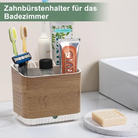 Zahnbürstenhalter Elektrische Zahnbürste mit Abflusslöchern Holzmaserung Zahnbürsten Aufbewahrung mit 4 Schlitzen Leicht zu Reinigen Zahnbürsten Organizer für Badezimmer