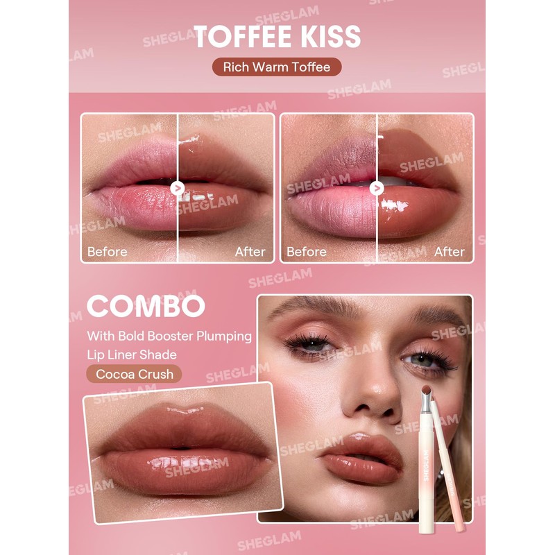 SHEGLAM Hydrating Lip Gloss Cruelty-Free Plumping Peptides-Toffee Kiss