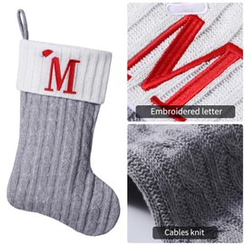 Yehnois 19.5-inch Grey Knit Monogram Christmas Stockings.Personalized Initial Christmas Stocking, Family Holiday Xmas Party Decor,Letter J