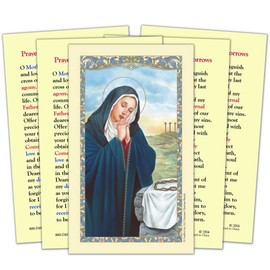 Needzo Holy Prayer Card, Our Lady of Sorrows Laminated Devotional Handout or Catholic Favor, 2.625 x 4.375 Inches (Pack of 5)