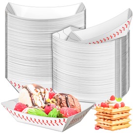 MotBach 100 Pack 1 Lb Paper Food Boat Trays, Baseball Birthday Decorations Baseball Party Favors,Disposable Paper Food Serving Tray Boats Plates for Snack Fries Dessert Popcorn Tacos Nacho