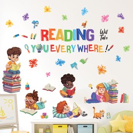 DECOWALL SG2-2404 Kids Reading Corner Wall Stickers Decals Reading Room ABC Décor Classroom Playroom Library Nursery Peel and Stick Removable Baby Boys Girls Decorations School Inspirational