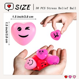 30 Pcs Heart Stress Balls,Mini 1.5" Stress Relief Smile Balls,Smile Funny Face Stress Ball for Valentine's Day,Gifts,Kids,Party Favors,Present Fillers,Classroom