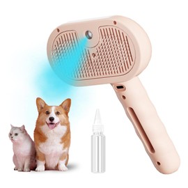 3 In 1 Cat Steam Brush, Pet Spray Hair Removal Comb For Shedding & Grooming, Water Brush For Cats Dogs Small Animals Long Short Haired With One-Click Release Button (Pink)