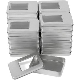 FUNSUEI Rectangular Metal Tins Cans, 24 Pack 4.5 x 3.5 x 0.8 Inches Empty Metal Tin Containers Cans with Lids but No Clear Window, Metal Tins Jars for Candles, Candies, Gifts, Balms, Small Crafts