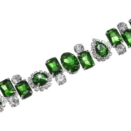 M METERXITY Crystal Rhinestone Chain Trim, 1 Yard Crystal Applique Strips String, Bling Shiny Crystal Chain Applique for Crafts/Clothes [Green Diamond with Silver Base]