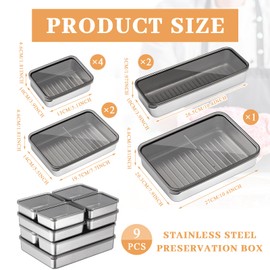 Hushee 9 Pack Bacon Cheese Container for Refrigerator, Stainless Steel Airtight Deli Meat Container, Dishwasher Safe Fridge Storage Containers Fruit Lunch Storage with Lids for Fridge, 4 Sizes