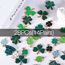 28Pcs Bulk Enamel Lucky Clover Charms for Jewelry Making, Colorful Metal Leaf Charms Pendant for Bracelet Necklace and Crafting (Clover Green)