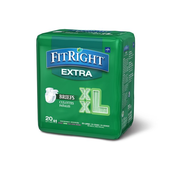 FitRight Extra Adult Briefs with Tabs, Moderate Absorbency, XX-Large, 60"-69", (Pack of 20)