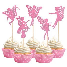 30 piezas de adornos para cupcakes de hadas con purpurina, diseño de ángel, hada, decoración de tartas de ballet para bodas, despedidas de soltera, baby shower, suministros para fiestas de cumpleaños, color rosa