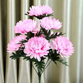 Lifelike Artificial Chrysanthemum - 1 Stem with 9 Blooming Blue Flowers, Suitable for Funerals, Weddings, Home & Cemetery Decorcolor: Pink