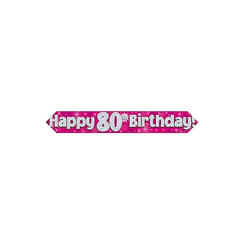 9ft Banner Happy 80th Birthday Pink Holographic