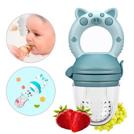 Chupón Para Fruta Y Papilla con Seguro Y Tapa Dibujos Animados, Libre de BPA (AZUL)