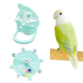 Bird Mirror with Toy and Spinning Wheel Set - Interactive Parrot Cage Accessories for Parakeet Conure Cockatiel Lovebird Finch Canary - Bird-Approved Fun and Enrichment (03 Blue)