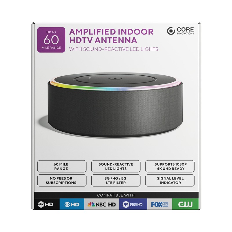 Core Innovations Amplified Indoor Antennawith Sound-Reactive LED Lights