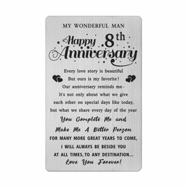 Fetiger 8th Wedding Anniversary Card Gifts for Him Husband, 8 Year Anniversary Card for Him, Happy 8th Anniversary Card for Husband Boyfriend, Man 8 Year Anniversary Engraved Wallet Card
