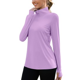 LUYAA Womens Workout Tops Long Sleeve Running Hiking Athletic Gym Shirts UPF50+ UV Rash Guard Sun Protection Purple