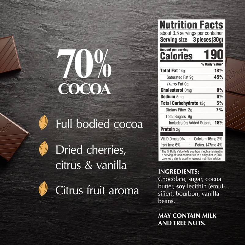 Lindt EXCELLENCE 70% Cocoa Dark Chocolate Bar, Dark Chocolate Candy,