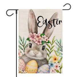 FUYUCHEN Easter Garden Flag 12x18 Inch Double Sided Outside Rabbit Flower Eggs Holiday Yard Flag Outdoor Decoration