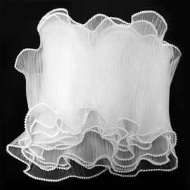 FAYADA Ruffle Yarn Floral Wrapping Mesh1 Roll Korean Style Flower Bouquet Wrapping,Bilateral waves Mesh for Fresh Flowers, for Mother's Day Valentine's Day (Pearl Yarn White)