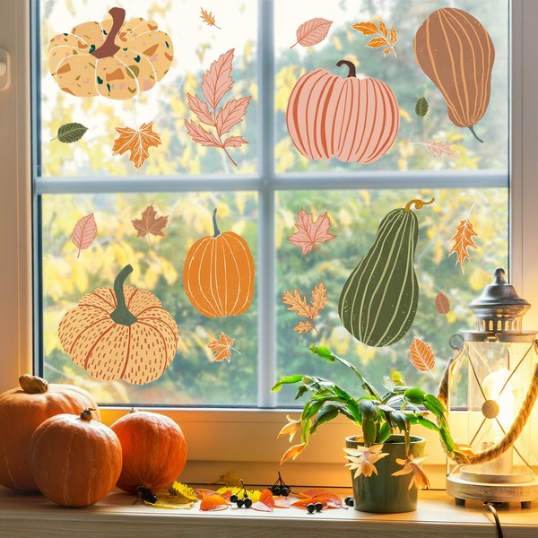 JarThenaAMCS 4 Sheet Fall Window Clings Boho Pumpkin Maple Leaf