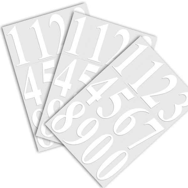 Die Cut White Vinyl Numbers Stickers 4 Inch Self Adhesive - 3 Sets - Premium Decal for Mailbox, Signs, Window, Door, Cars, Trucks, Home, Business, Address Number, Indoor or Outdoor